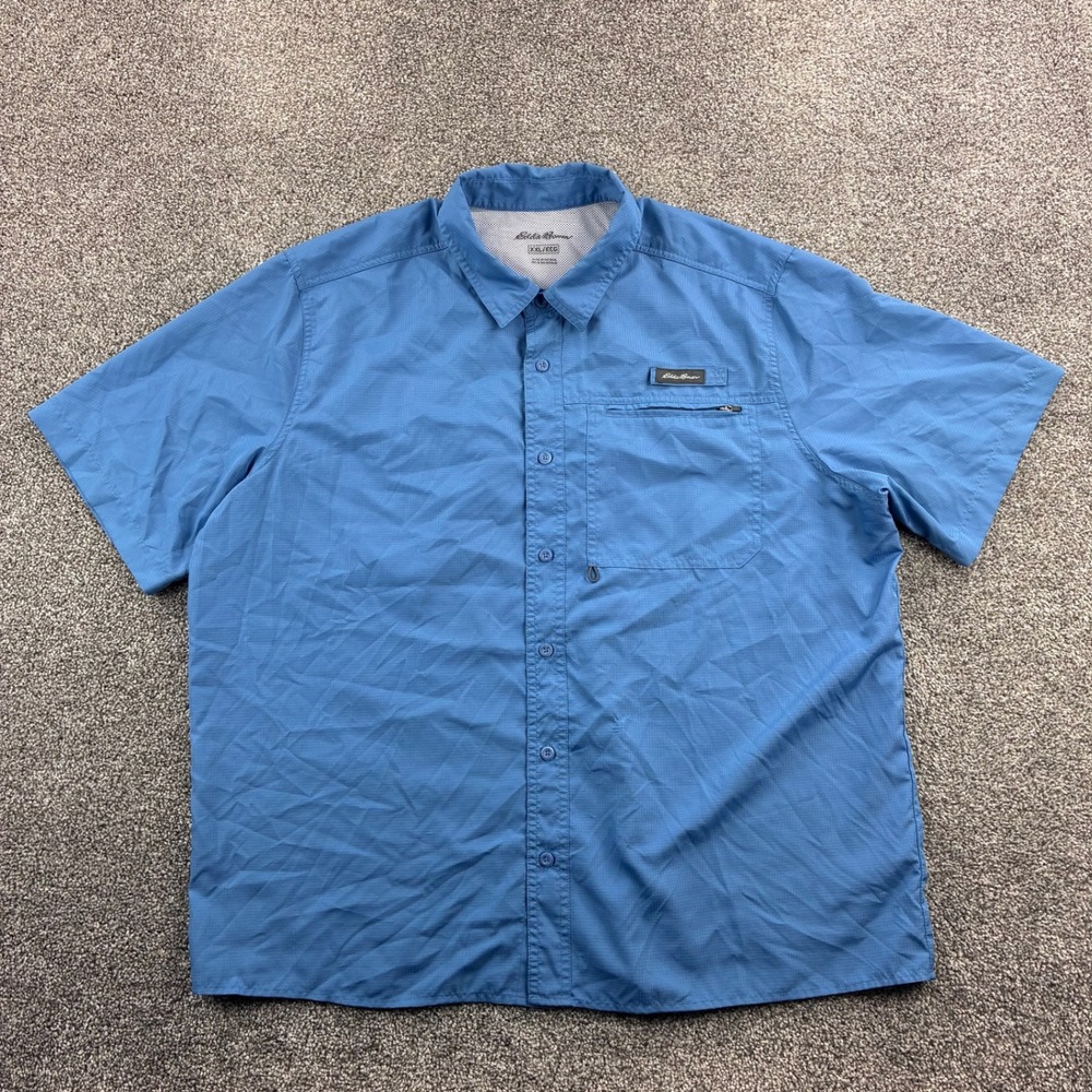 Eddie Bauer Fishing Shirt Mens 2XL Blue Ripstop Vented Short Sleeve Outdoors Sun